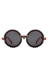 red Round Gothic Rhinestone Skull Punk Sunglasses