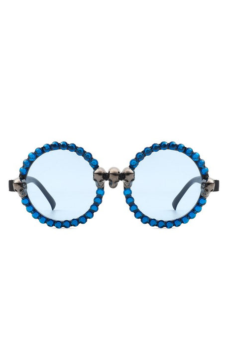 blue Round Gothic Rhinestone Skull Punk Sunglasses