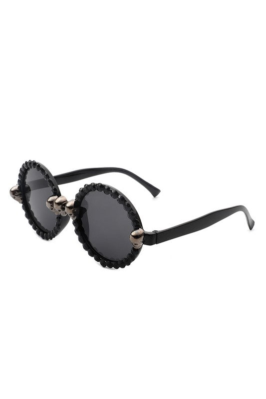 black Round Gothic Rhinestone Skull Punk Sunglasses