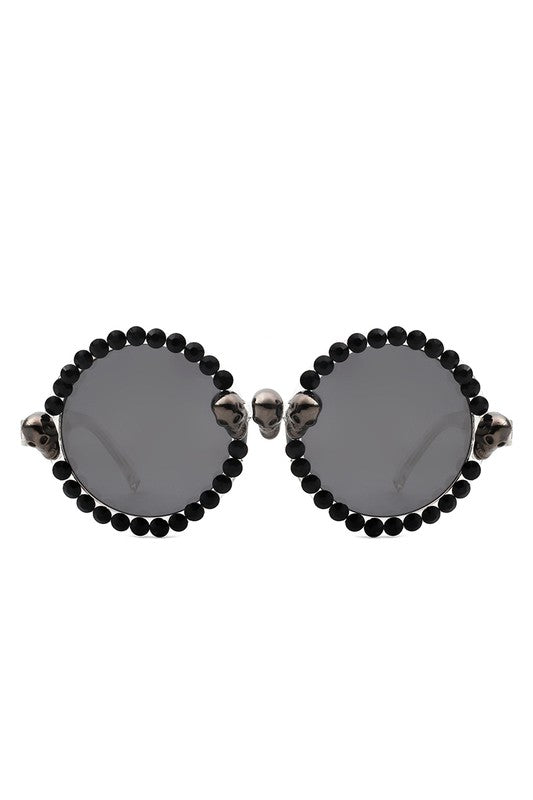 black Round Gothic Rhinestone Skull Punk Sunglasses