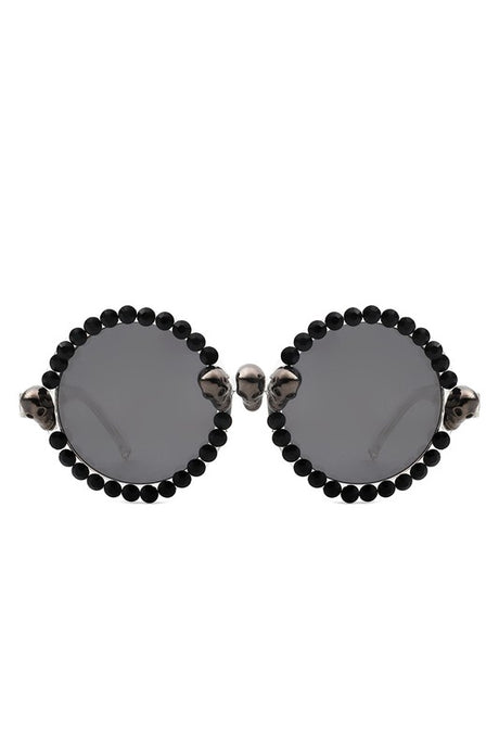 black Round Gothic Rhinestone Skull Punk Sunglasses