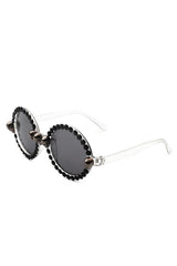 black and clear Round Gothic Rhinestone Skull Punk Sunglasses