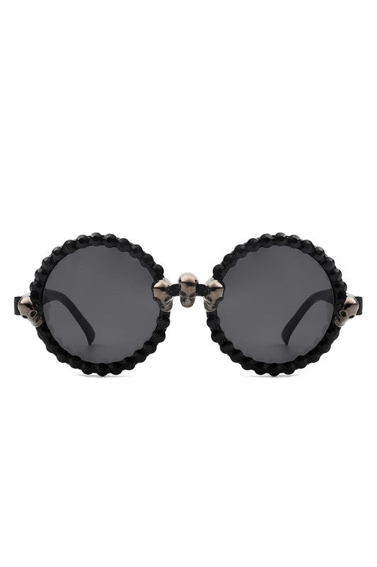 black Round Gothic Rhinestone Skull Punk Sunglasses