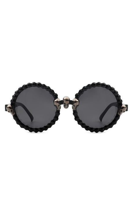 black Round Gothic Rhinestone Skull Punk Sunglasses