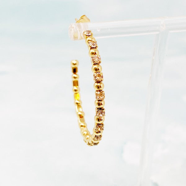 Gold Bead Jewel Hoop Earrings