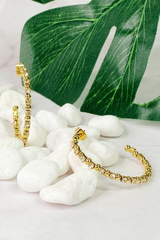 Gold Bead Jewel Hoop Earrings