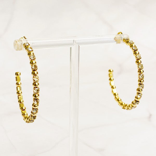 Gold Bead Jewel Hoop Earrings