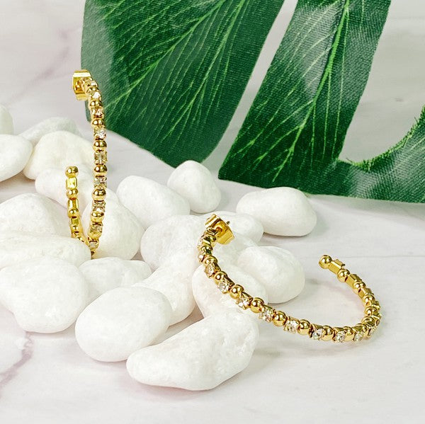 Gold Bead Jewel Hoop Earrings