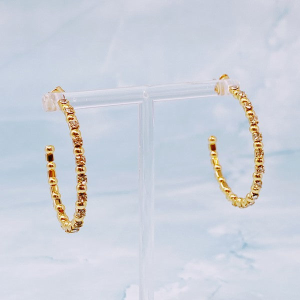 Gold Bead Jewel Hoop Earrings