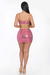 pink Open Back Sequin Mini Dress