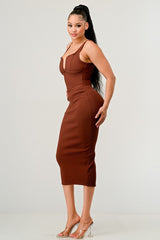 Ribbed Bandage Midi Dress in Brown