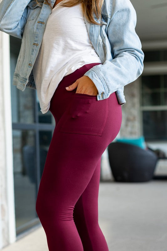 Full Length Maroon Leggings with Pockets