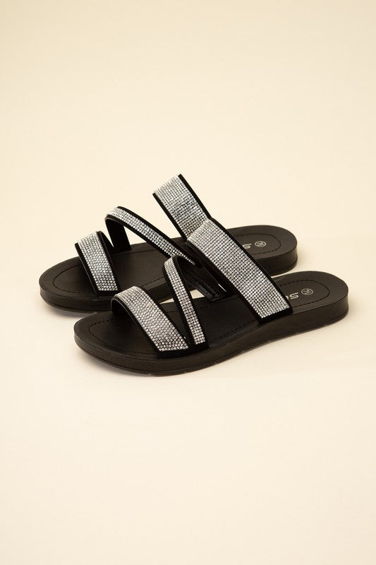 Black Dazzling Rhinestone Strap Sandals