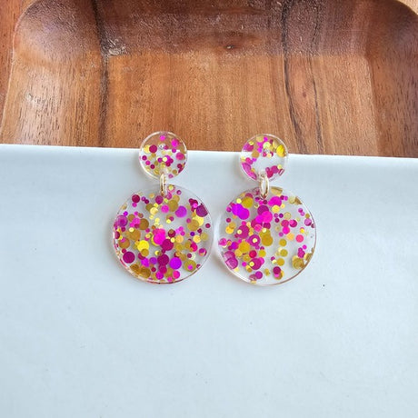 Round Drop Earrings - Pink Confetti