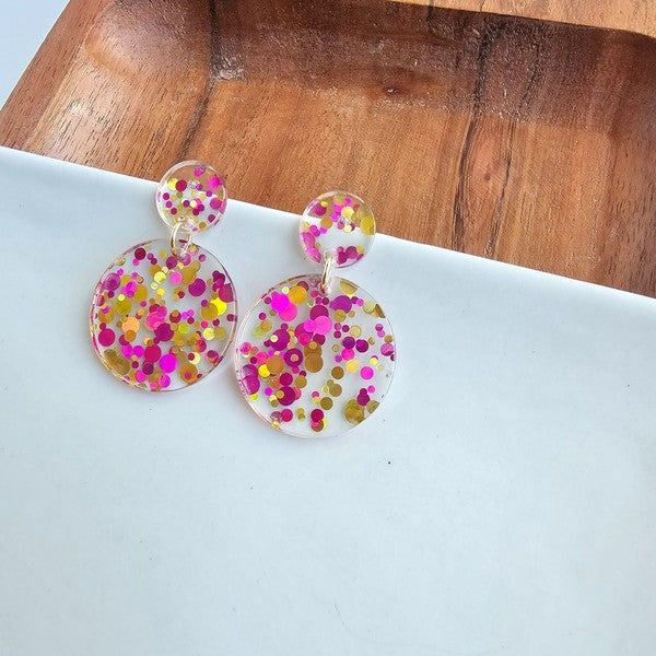 Round Drop Earrings - Pink Confetti