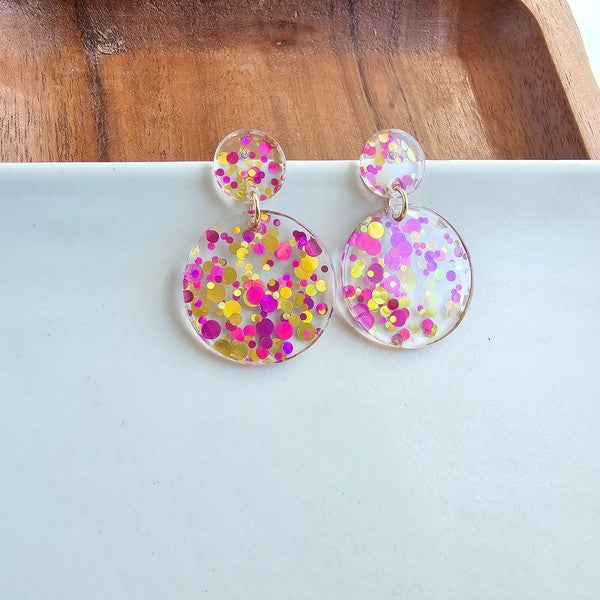 Round Drop Earrings - Pink Confetti