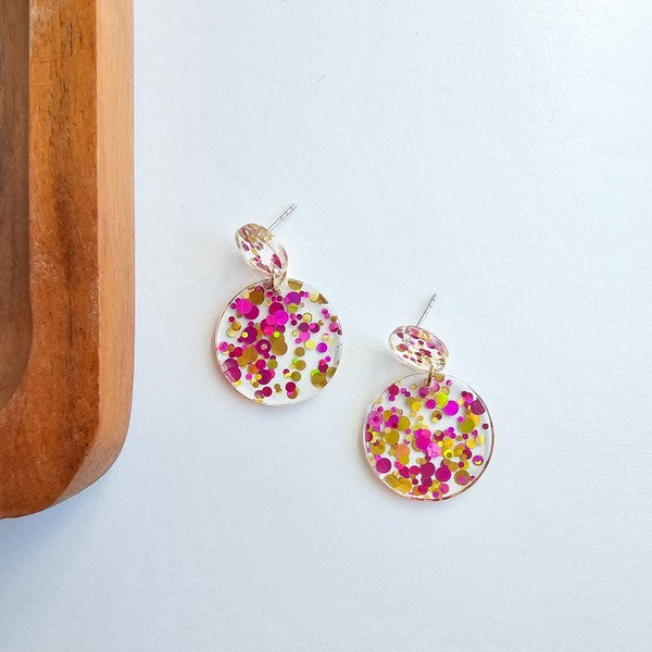 Round Drop Earrings - Pink Confetti