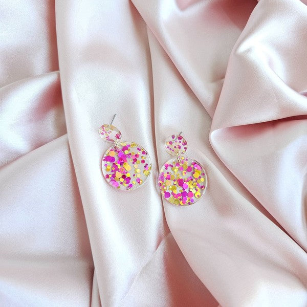 Round Drop Earrings - Pink Confetti