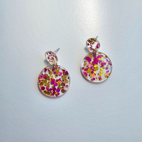 Round Drop Earrings - Pink Confetti