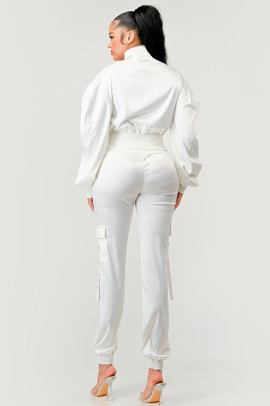 back view of model wearing In Control Jacket & Jogger Set - White