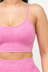 pink Washed Seamless Basic Tank Top And Shorts Set