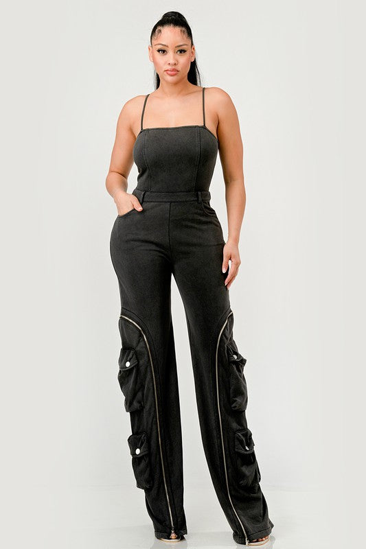 Moto Mystique Cargo Jumpsuit in Black