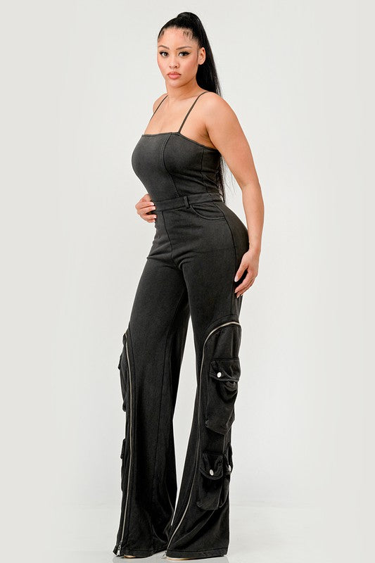 Moto Mystique Cargo Jumpsuit in Black