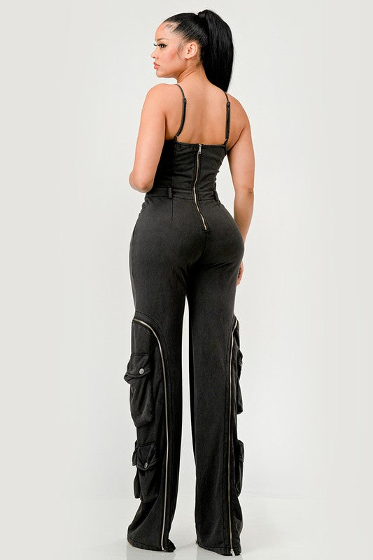 Moto Mystique Cargo Jumpsuit in Black