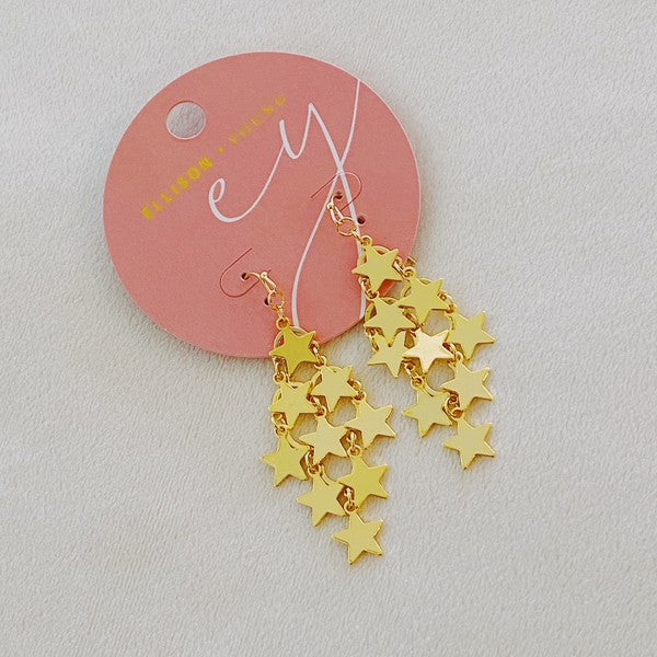 To the Nines Chandelier Star Earrings with pink tag