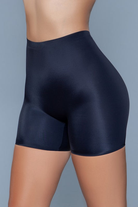 Black high-waisted shapewear shorts with a smooth, seamless finish, designed for a sleek and sculpting fit