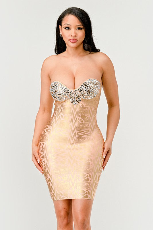 Sequins & Beads Strapless Dress