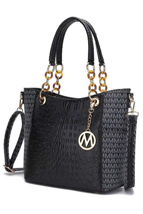 Black Crocodile Print Faux Leather Tote Bag