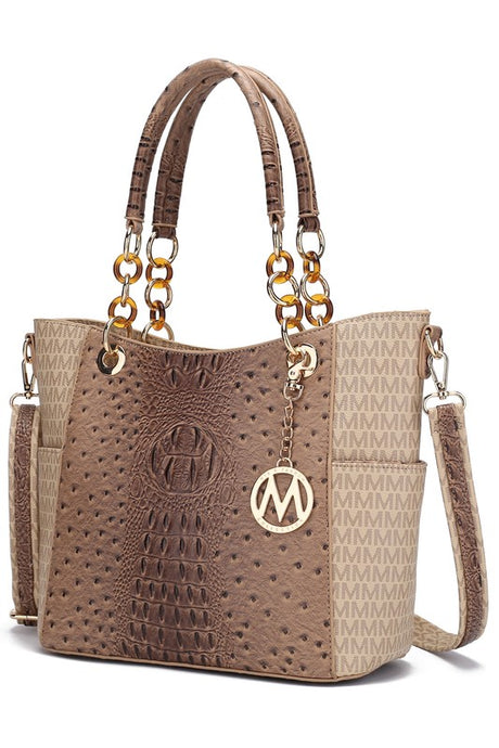 beige Crocodile Print Faux Leather Tote Bag