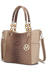 beige Crocodile Print Faux Leather Tote Bag