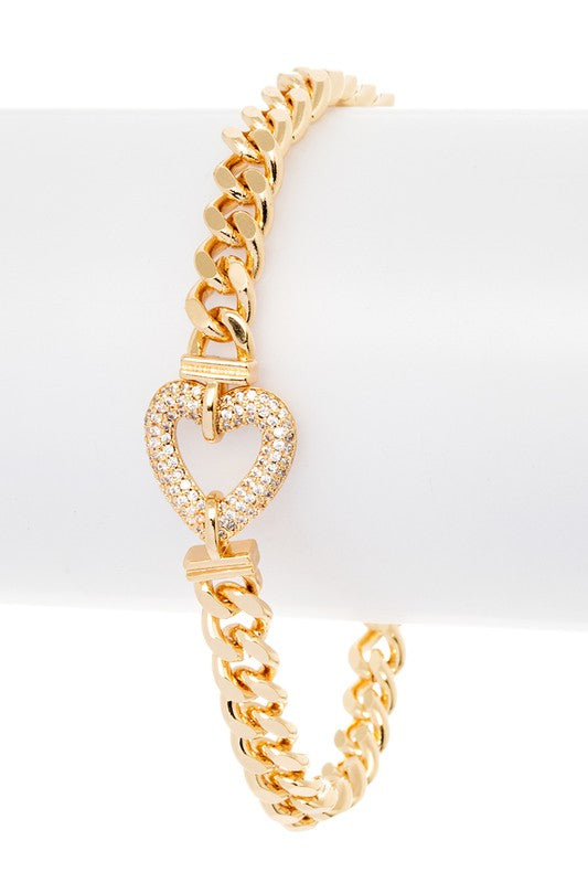 Chunky Link Chain Heart Bracelet - Gold