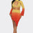 Yellow and orange gradient high collar skirt set with asymmetrical skirt