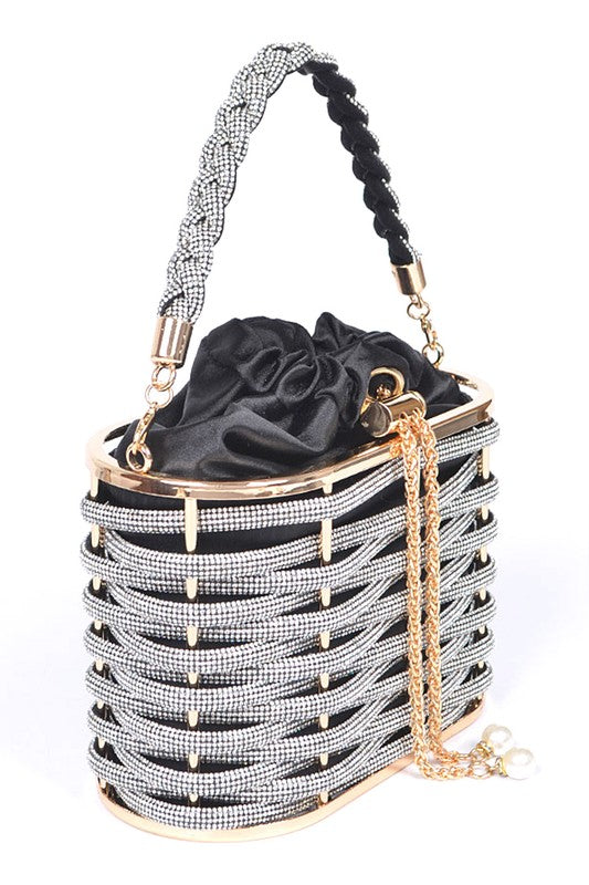 Rhinestone Basket Weave Box Clutch