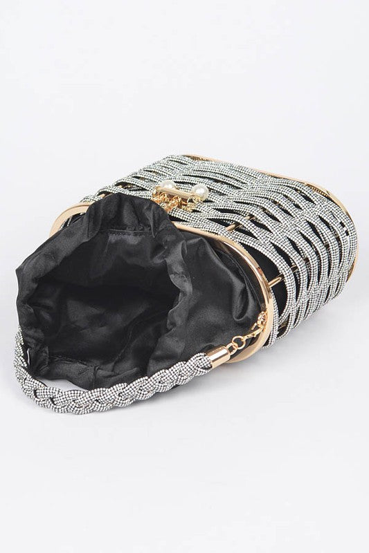 Rhinestone Basket Weave Box Clutch