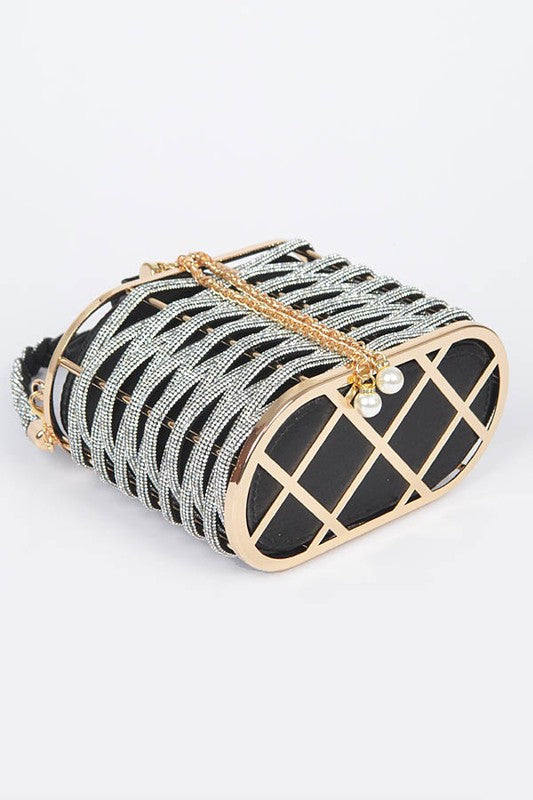 Rhinestone Basket Weave Box Clutch