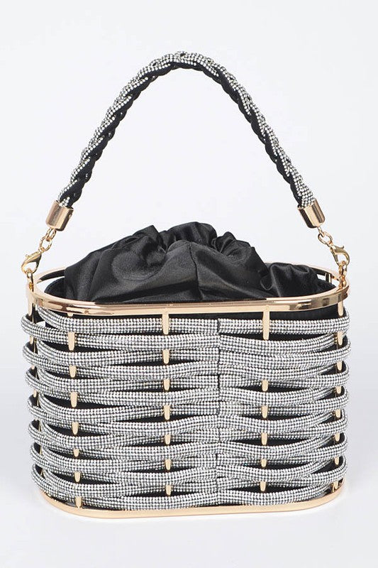 Rhinestone Basket Weave Box Clutch
