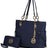 navy blue Vegan Leather Tote Bag with Wallet