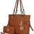 cognac Vegan Leather Tote Bag with Wallet