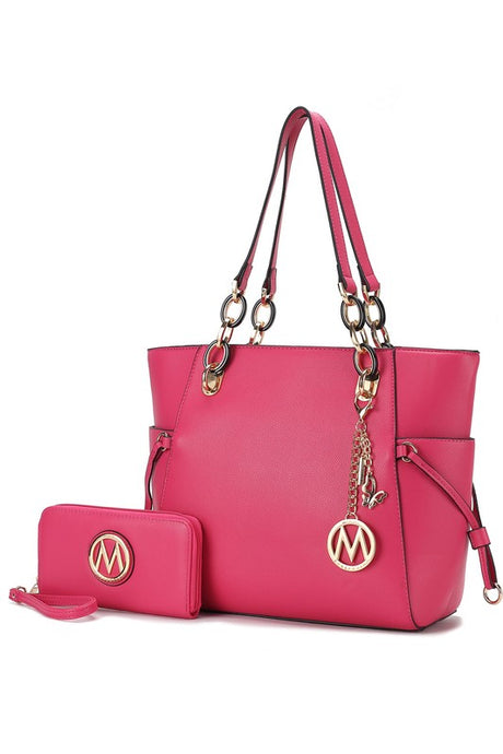 pink Vegan Leather Tote Bag with Wallet