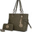 olive green Vegan Leather Tote Bag with Wallet