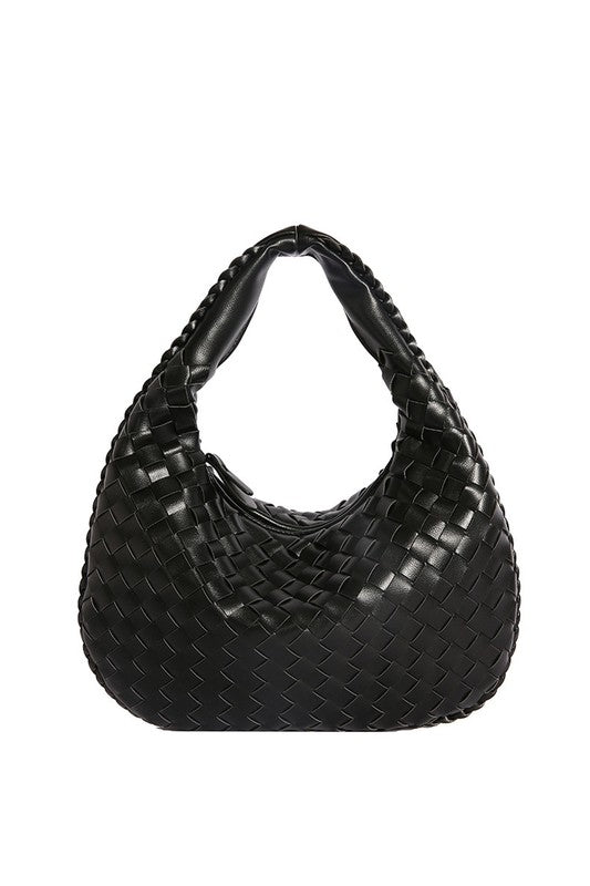 Black Paige Vegan Leather Woven Handbag