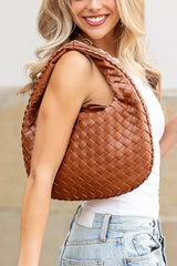 cognac Paige Vegan Leather Woven Handbag