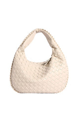 bone colored Paige Vegan Leather Woven Handbag