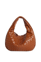 cognac Paige Vegan Leather Woven Handbag