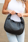 Black Paige Vegan Leather Woven Handbag