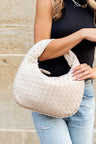 bone colored Paige Vegan Leather Woven Handbag